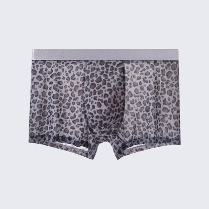 Men's Leopard Print Boxer Briefs Low Rise Mulberry Silk Crotch Pack of 4