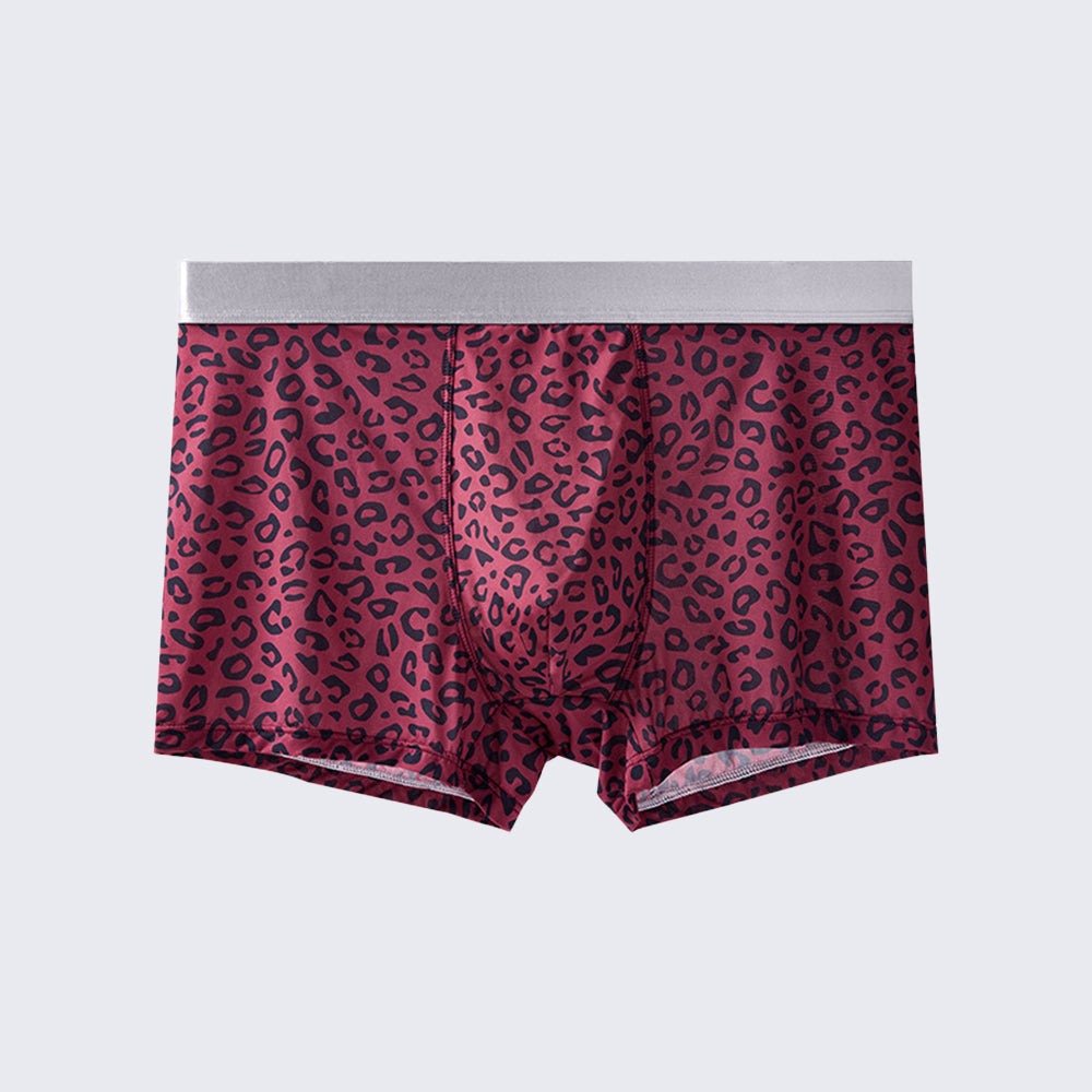 Men's Leopard Print Boxer Briefs Low Rise Mulberry Silk Crotch Pack of 4
