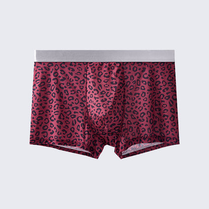 Men's Leopard Print Boxer Briefs Low Rise Mulberry Silk Crotch Pack of 4