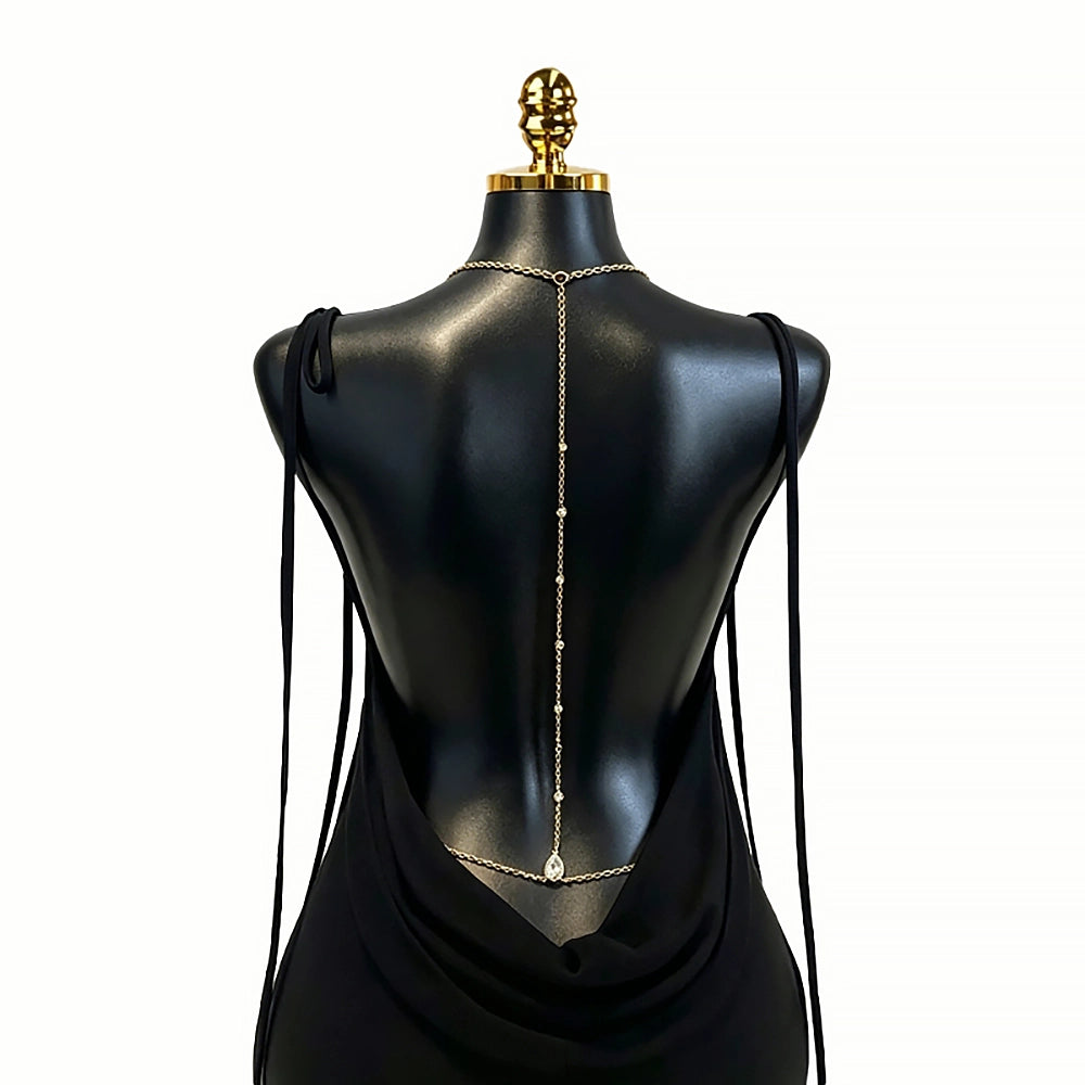 [2+ Items, 300 EGP Each] Bridal Back Body Chain with Rhinestone Tassel and Teardrop Waist Chain