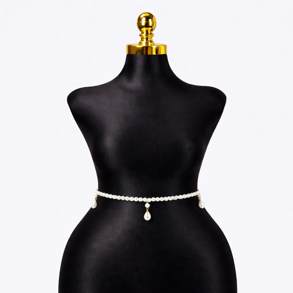 [2+ Items, 300 EGP Each] Women's Casual Faux Pearl Drop Waist Chain Simple Versatile Belt