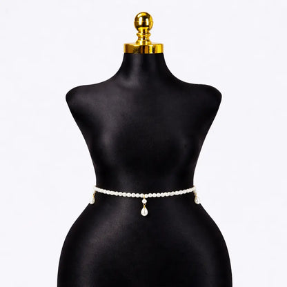[2+ Items, 300 EGP Each] Women's Casual Faux Pearl Drop Waist Chain Simple Versatile Belt