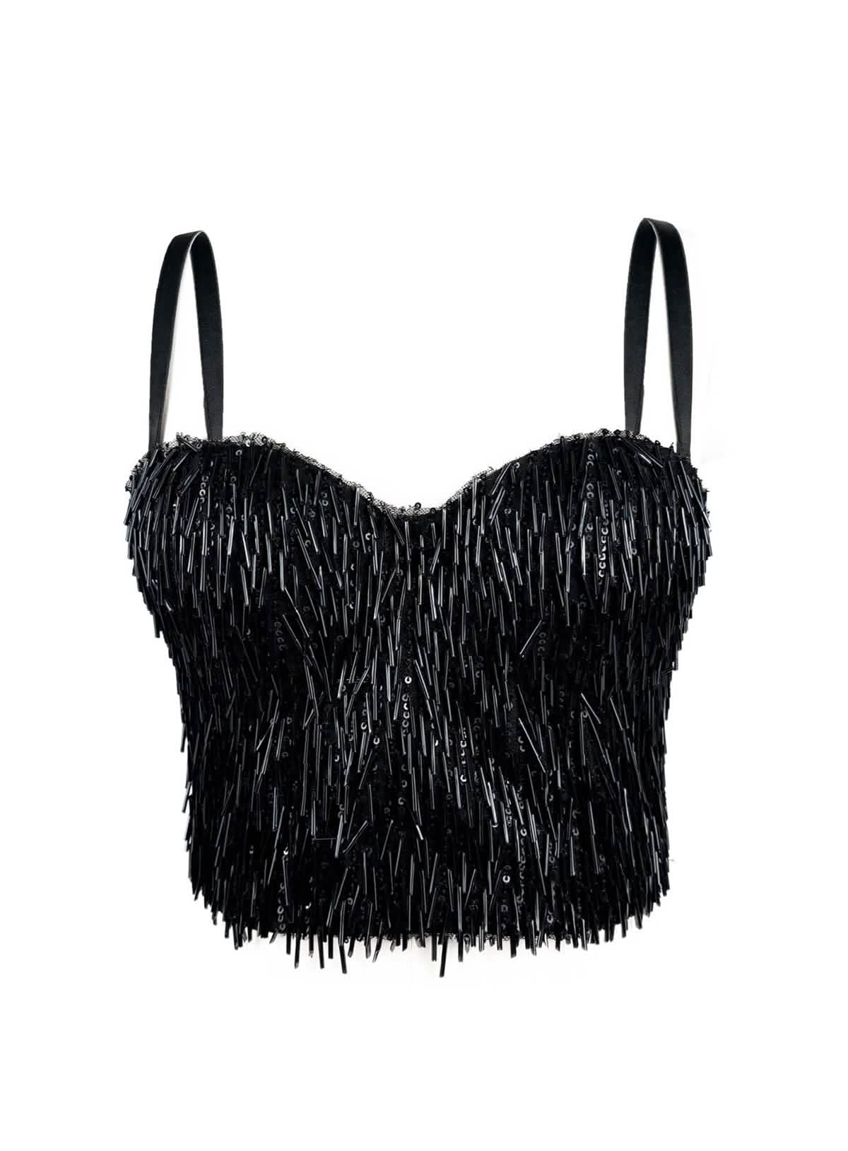 Glint – Sequin & Bead-Embellished Camisole Crop Top