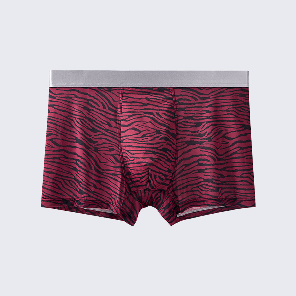 Men's Leopard Print Boxer Briefs Low Rise Mulberry Silk Crotch Pack of 4