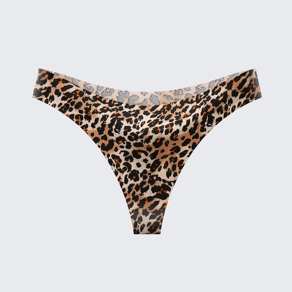 Seamless Ice Silk Low Rise Leopard Cotton Crotch Thong Panty