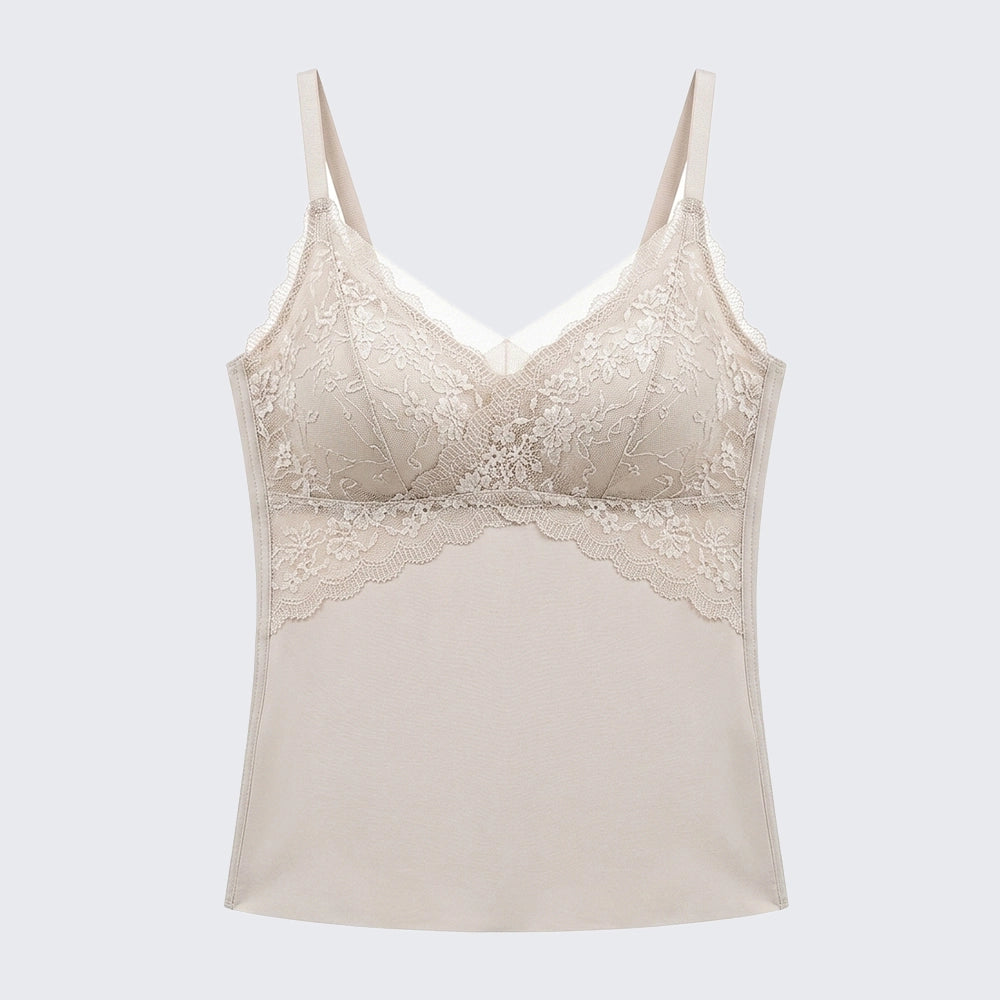 Padded V Neck Lace Cami Push Up Side Control Shapewear