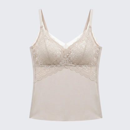 Padded V Neck Lace Cami Push Up Side Control Shapewear