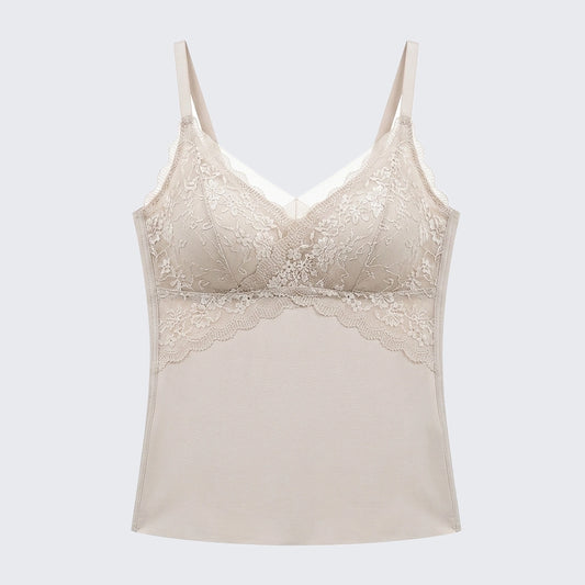 Padded V Neck Lace Cami Push Up Side Control Shapewear
