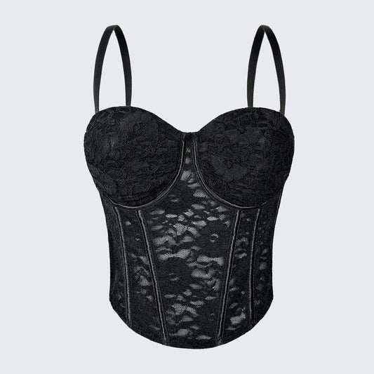 Lace Bustier Corset Top Padded Fishbone Crop Top Spaghetti Strap