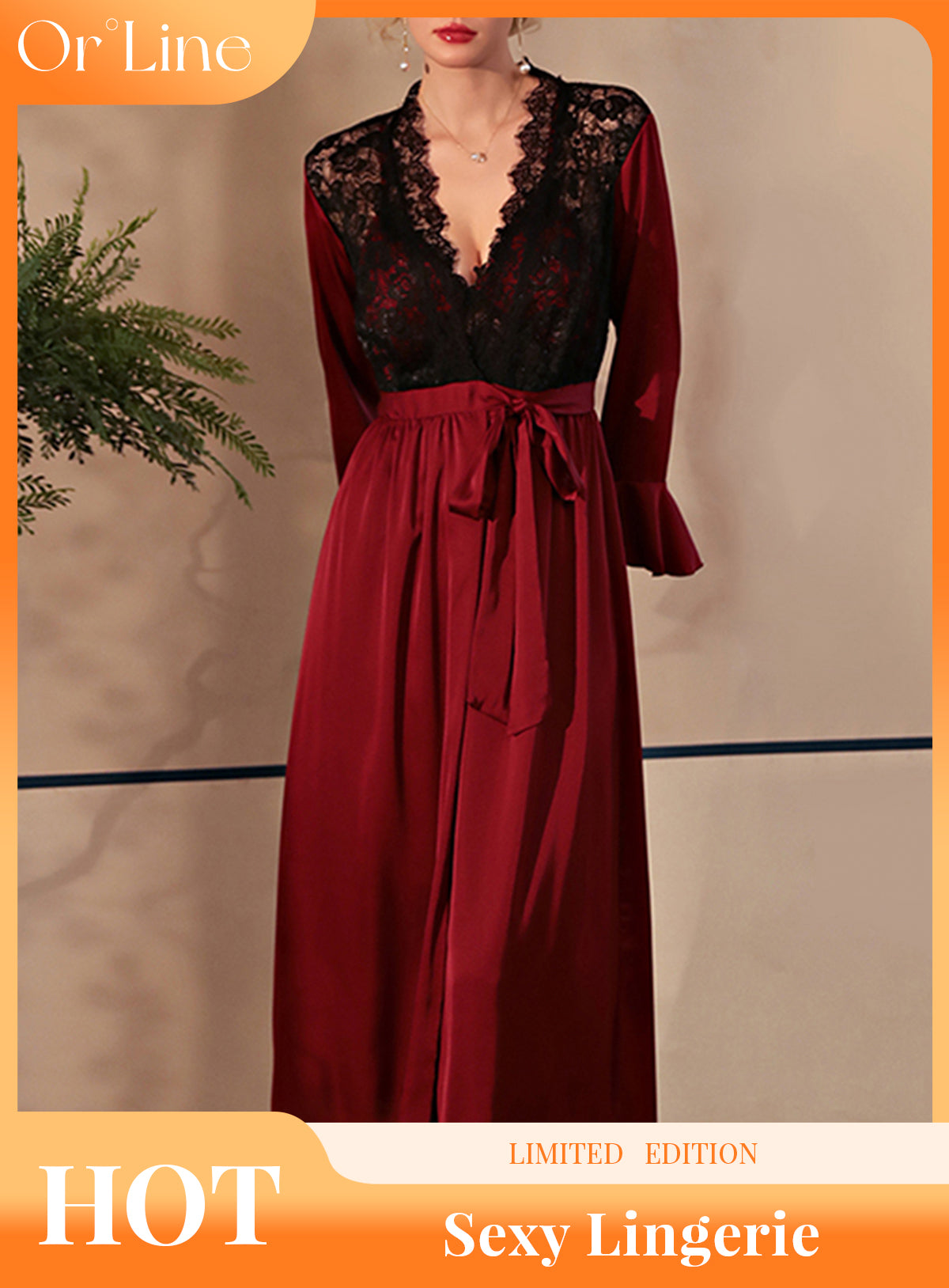 Sexy silk lace embroidery bridal belt low cut lingerie see-through cut-out seduction pajamas nightgown bathrobe