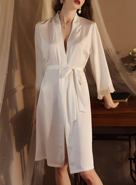 Sexy silk lace embroidery low cut backless sheer cut-out pajamas nightgowns sundress set bathrobes