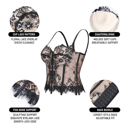 Women's Outerwear Lace Hollow Out Padded Corset Top