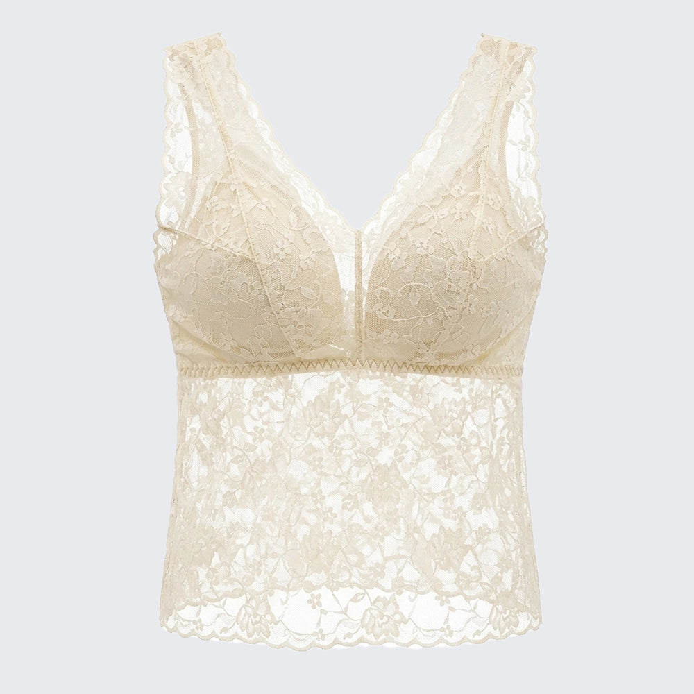 Floral Lace V Neck Camisole Built-in Bra Plus Size Top