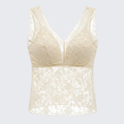 Floral Lace V Neck Camisole Built-in Bra Plus Size Top