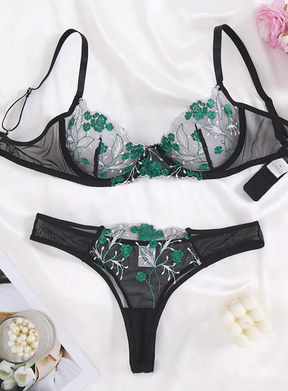 Veilvine – Floral Embroidery Lace Lingerie Set