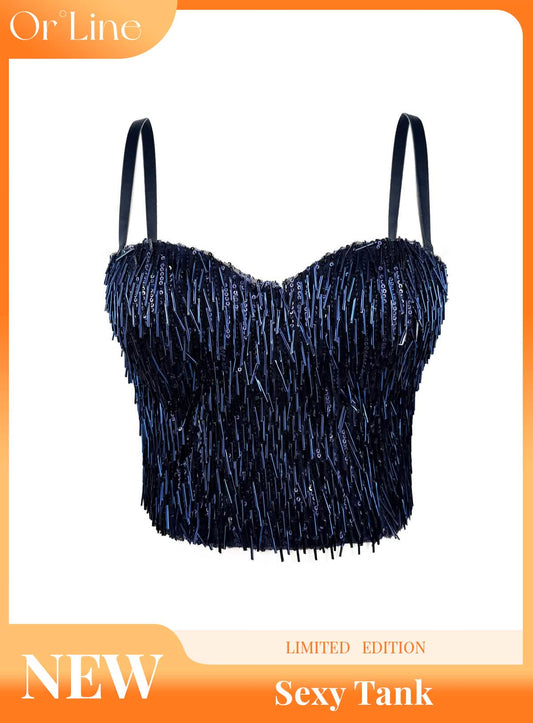 Glint – Sequin & Bead-Embellished Camisole Crop Top