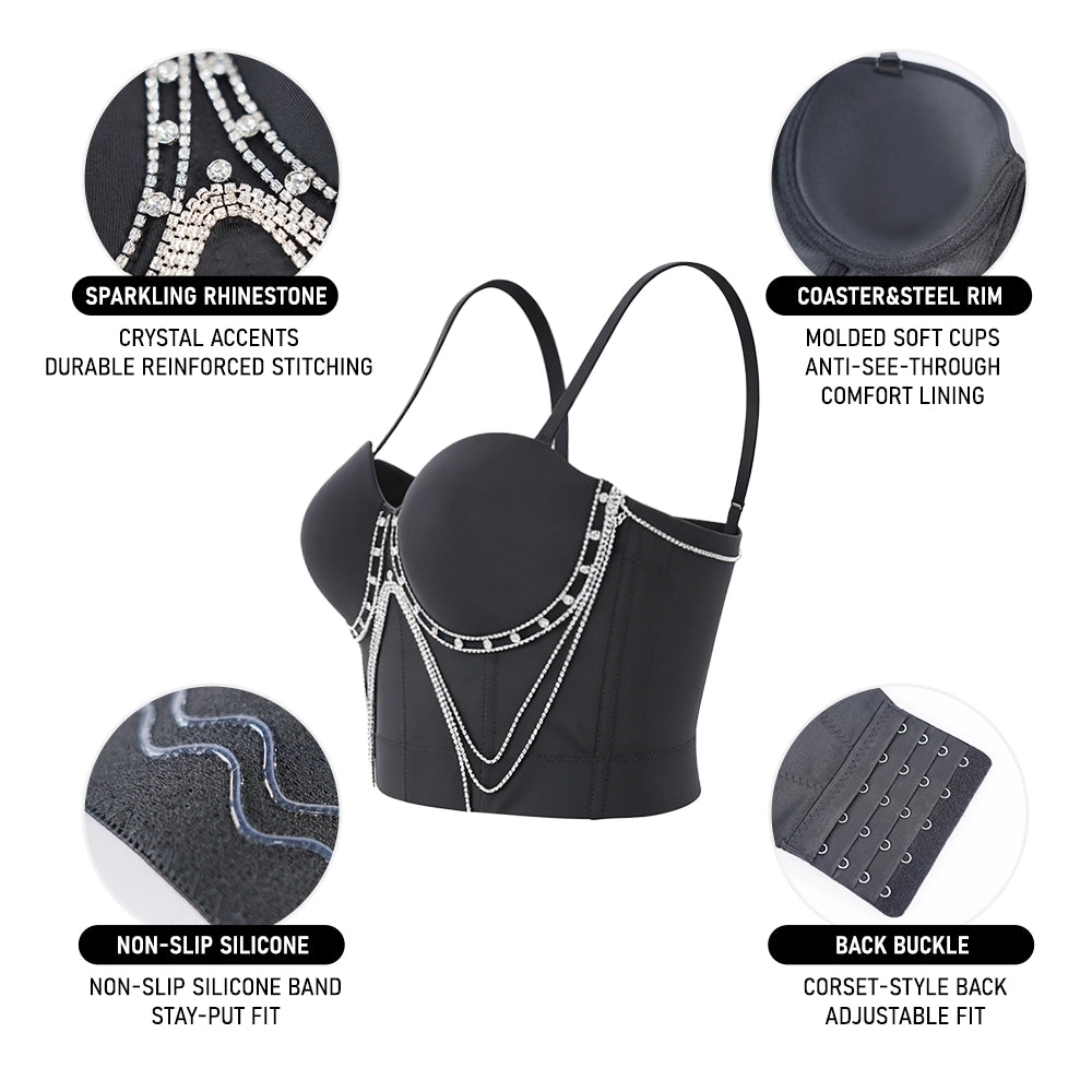 Rhinestone Chain Tassel Sexy Slimming Corset Top