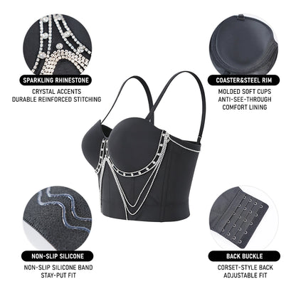 Rhinestone Chain Tassel Sexy Slimming Corset Top