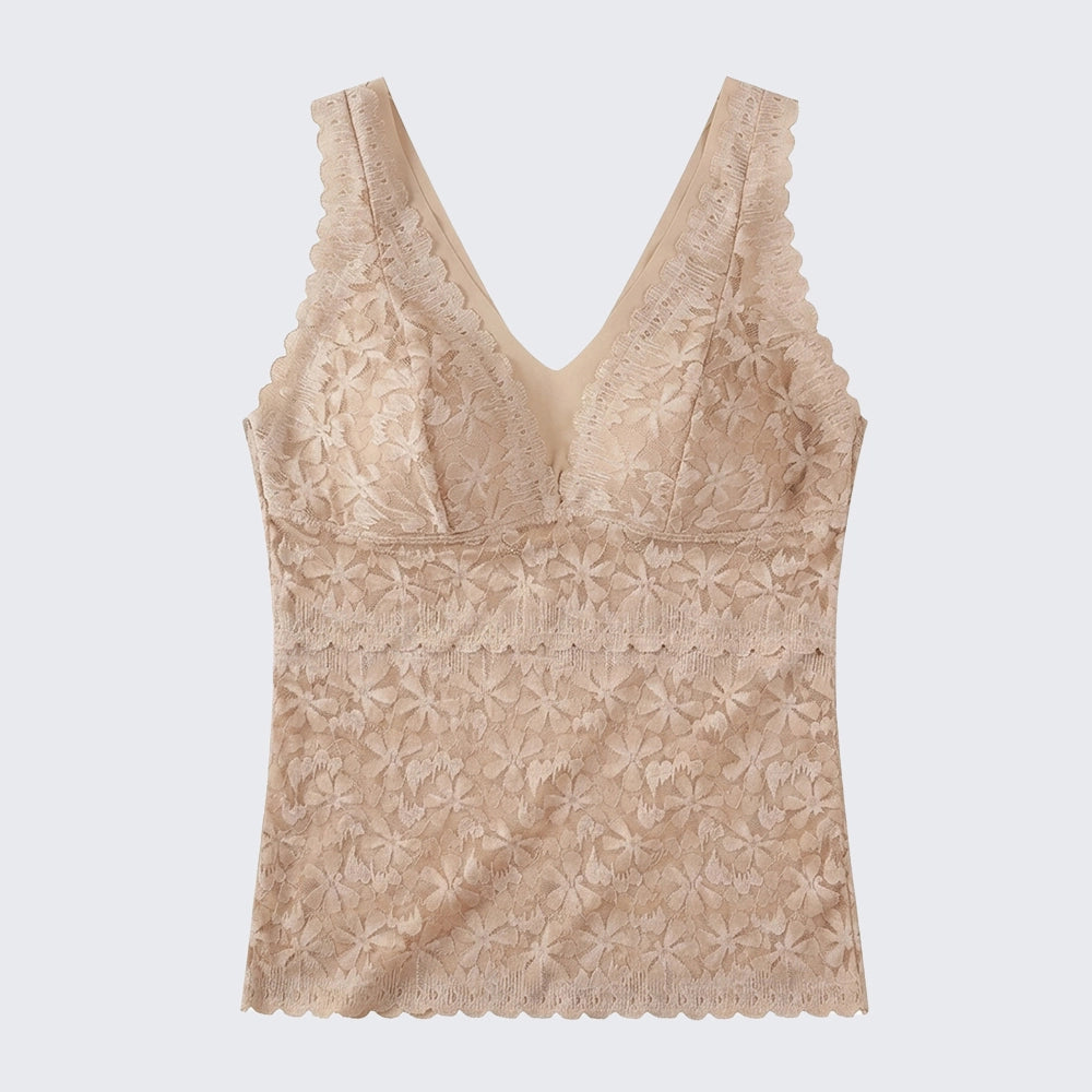Lace Wide Strap Cami Ice Silk V Shape Back Latex Cup Plus Size