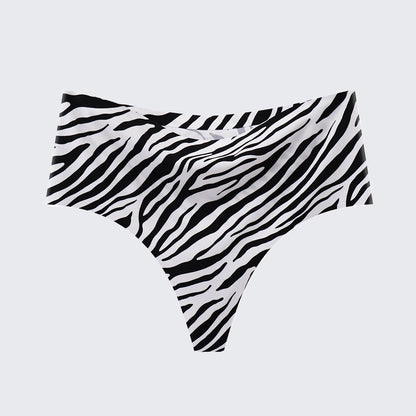 [3+ Items, 170 EGP Each] Women's Seamless Ice Silk Thong Underwear Leopard Print & Solid Color Panties