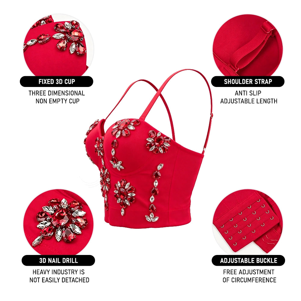 Women's Rhinestone Spaghetti Strap Shaping Corset with Boning