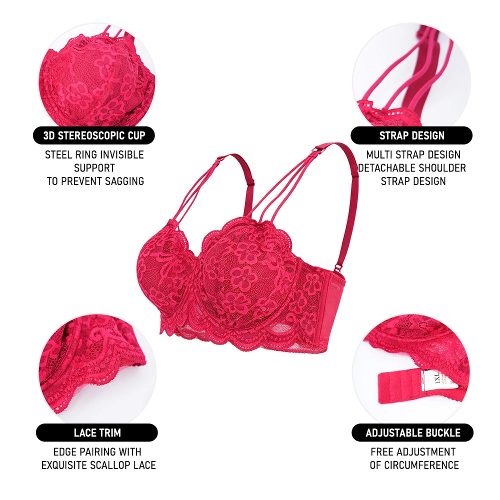 Plus Size Lace Embroidered Floral Bra