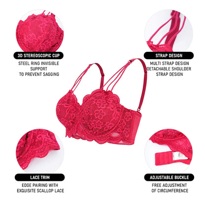 Plus Size Lace Embroidered Floral Bra