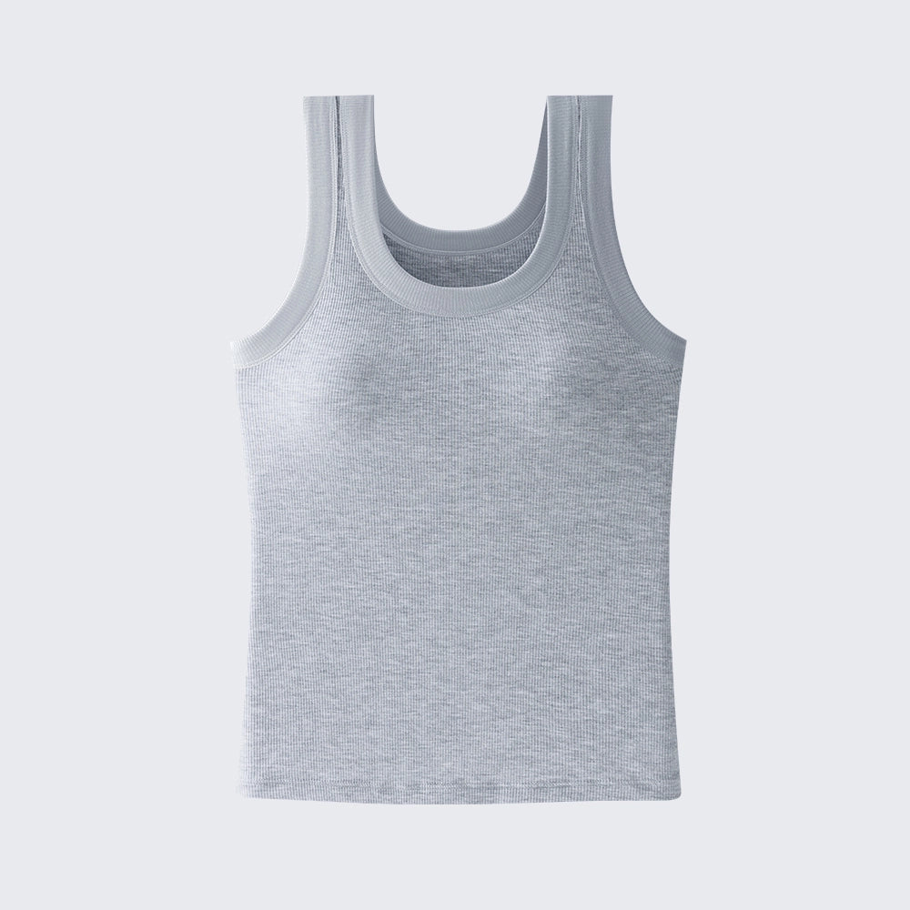 Women's Built In Bra Tank Top | Padded Crew Neck Slim Fit Camisole