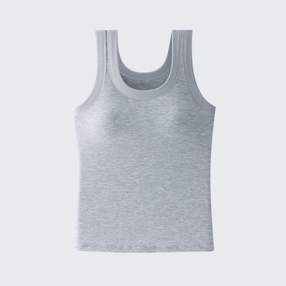 Women's Built In Bra Tank Top | Padded Crew Neck Slim Fit Camisole