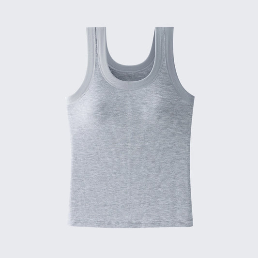 Women's Built In Bra Tank Top | Padded Crew Neck Slim Fit Camisole