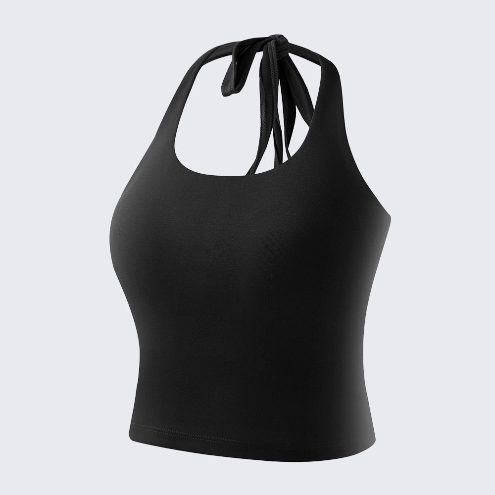 Cotton Halter Neck Camisole Built-in Bra Plus Size Crop Top