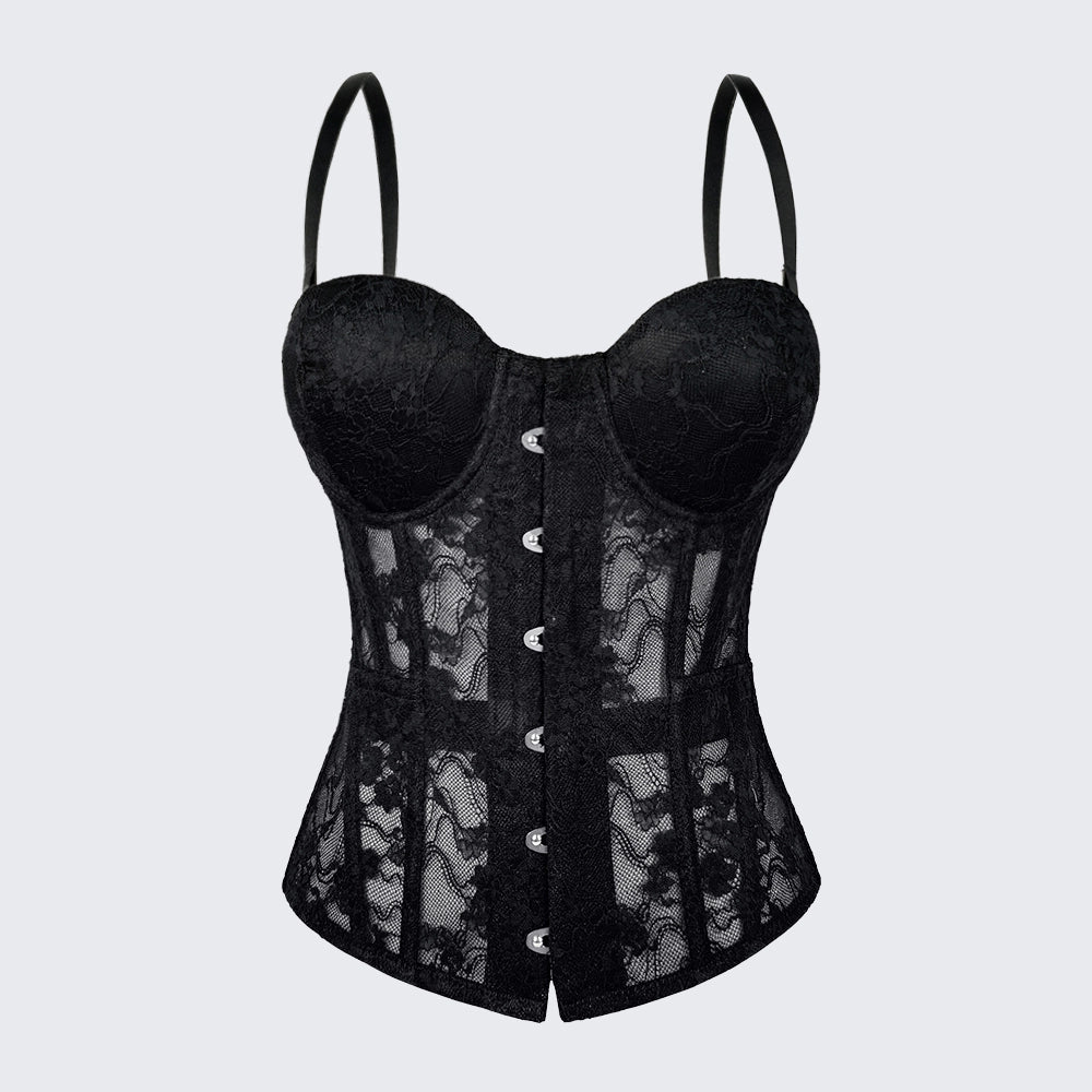 Lace Embroidered Corset Top – Structured Fishbone Bustier