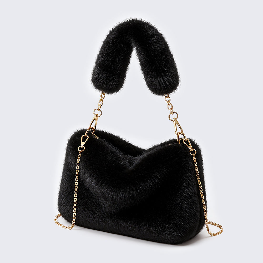 Plush Shoulder Bag for Women | Elegant Chain Strap Handbag