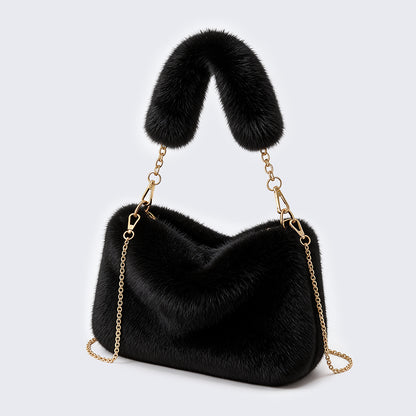 Plush Shoulder Bag for Women | Elegant Chain Strap Handbag