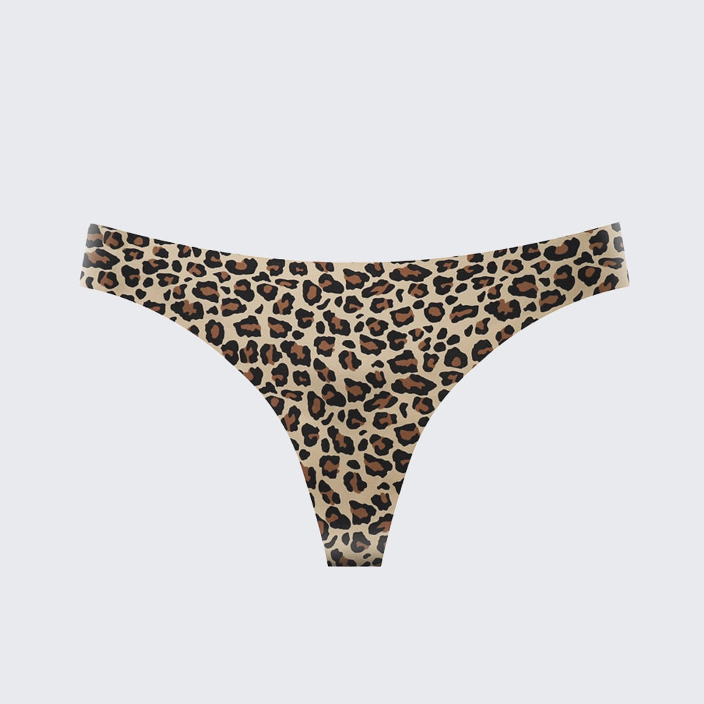 Seamless Ice Silk Low Rise Leopard Cotton Crotch Thong Panty