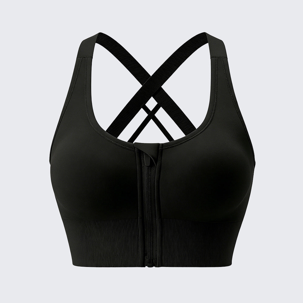 High Impact Front Zipper Sports Bra Shockproof Criss Cross Back Activewear