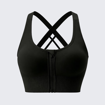 High Impact Front Zipper Sports Bra Shockproof Criss Cross Back Activewear