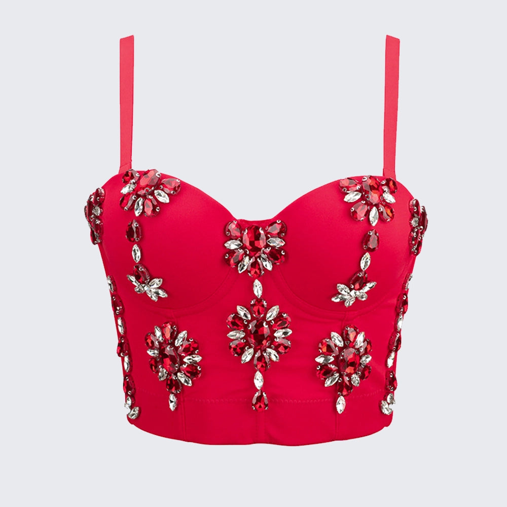 Women's Rhinestone Spaghetti Strap Shaping Corset with Boning