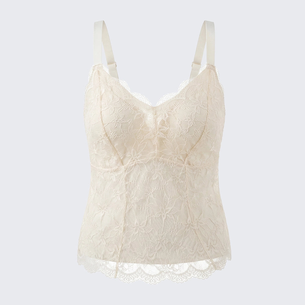 Seamless Lace Camisole Built-in Bra Push Up Side Smoothing Plus Size Top