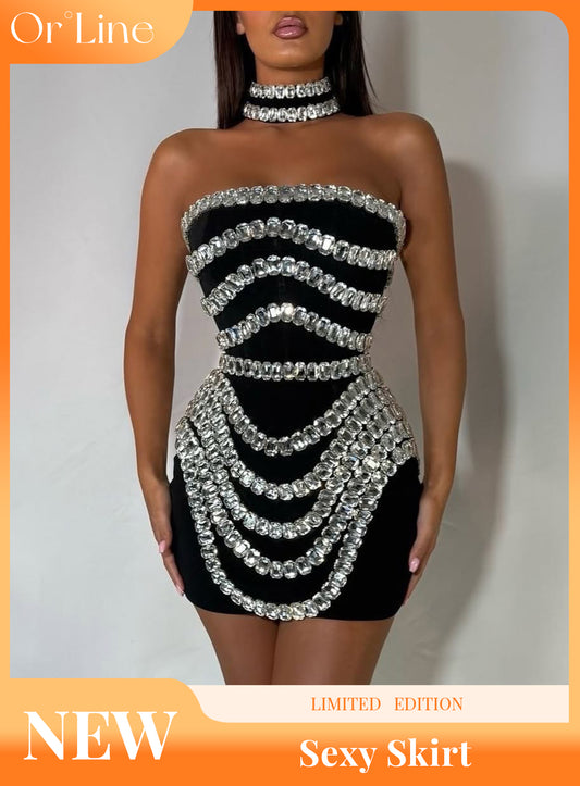 Celestia – Crystal-Draped Strapless Mini Dress