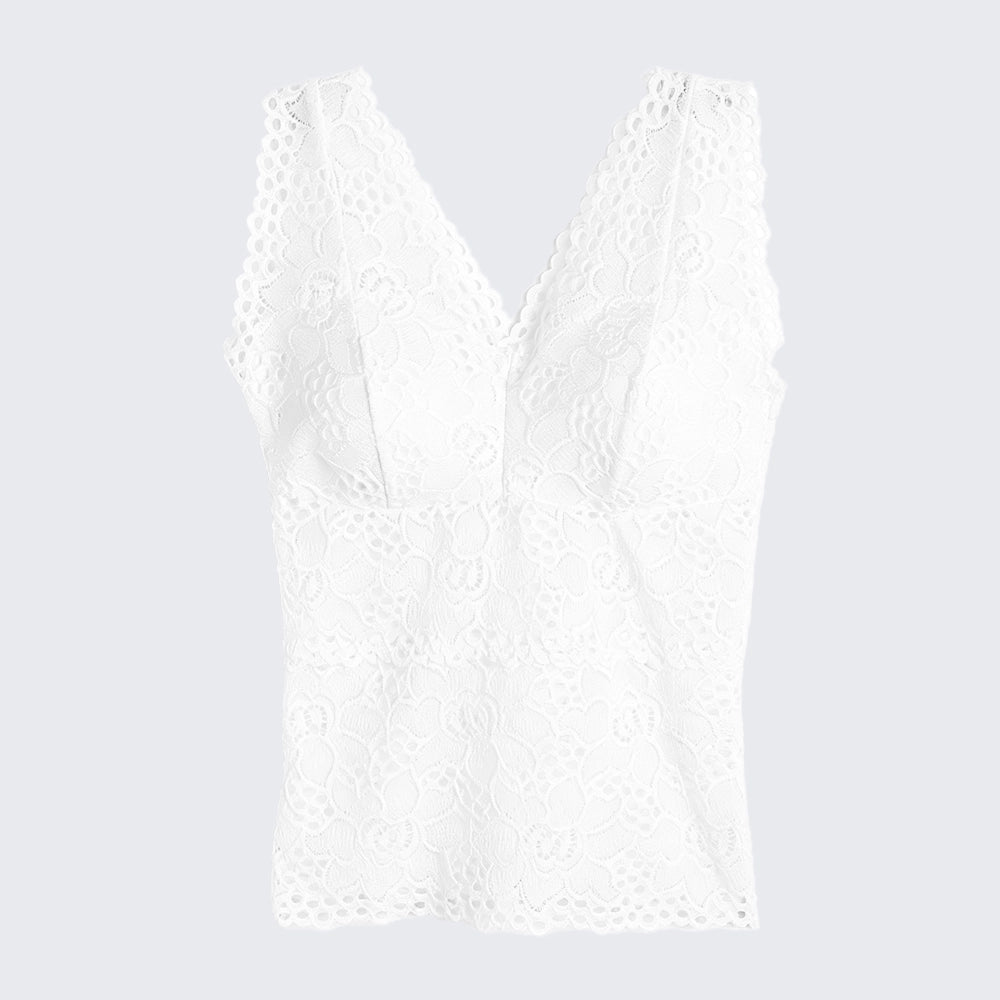 Plus Size Mid Length Lace Camisole Padded Hollow Out Backless