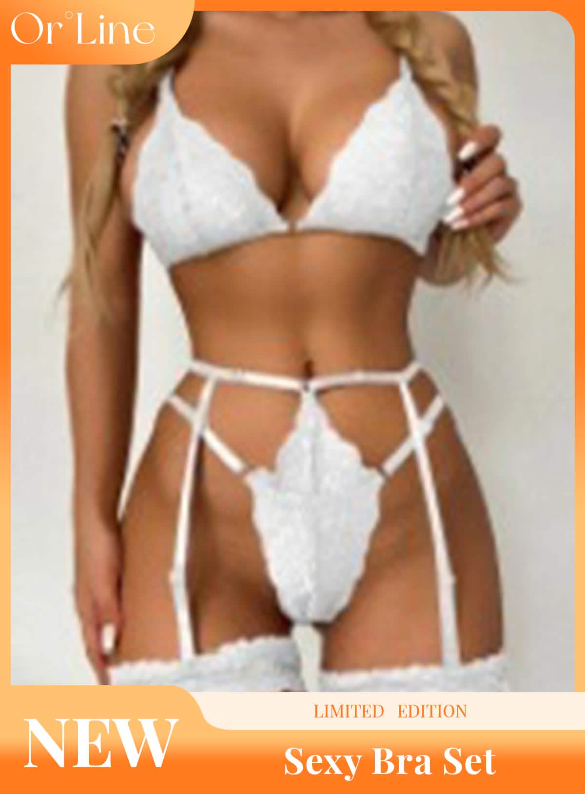 Sexy lace embroidered sheer hollow out bikini lingerie set with bra and panties.