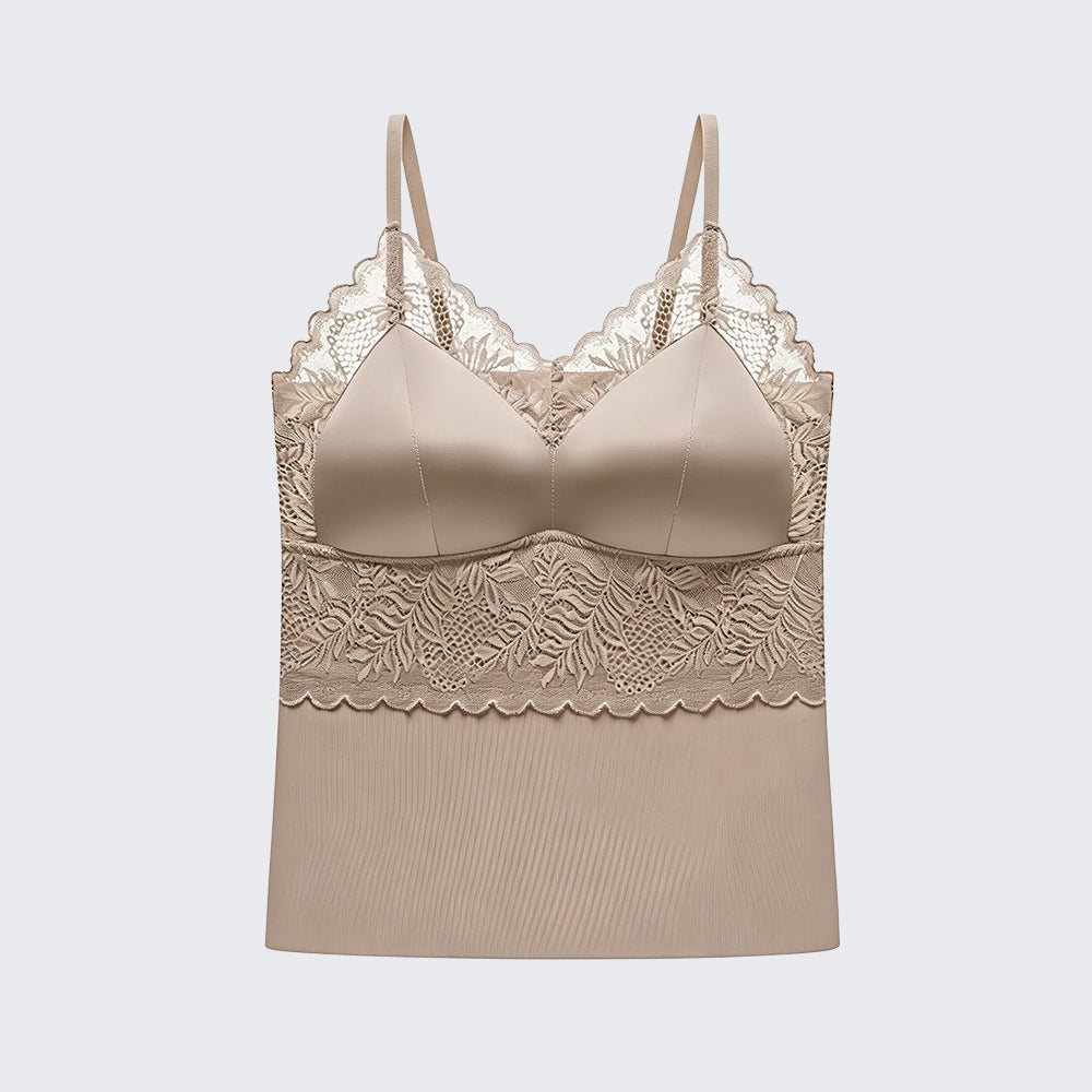 Seamless Satin Lace Camisole with Built-in Bra Plus Size Padded Top