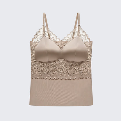 Seamless Satin Lace Camisole with Built-in Bra Plus Size Padded Top