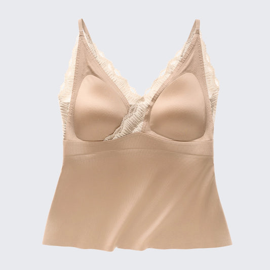 Luxury Mulberry Silk Backless Bra Lace V Neck Cami Padded