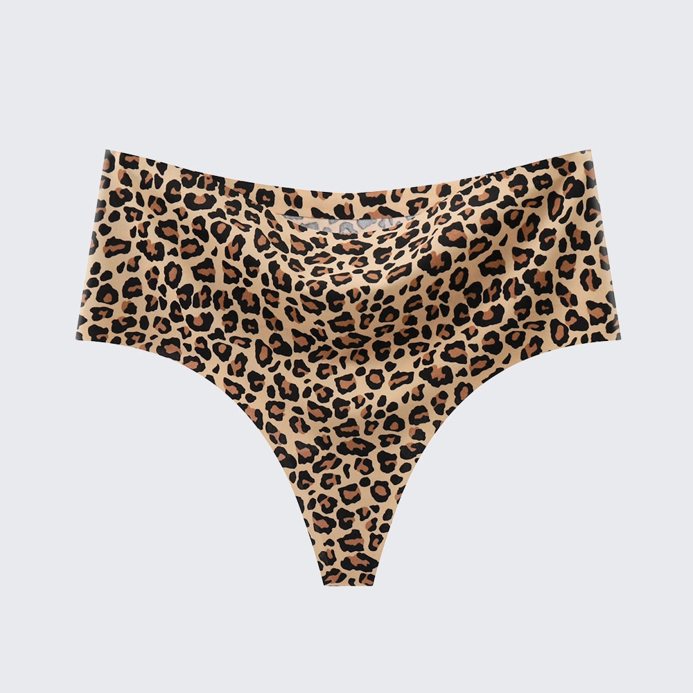 [3+ Items, 170 EGP Each] Women's Seamless Ice Silk Thong Underwear Leopard Print & Solid Color Panties