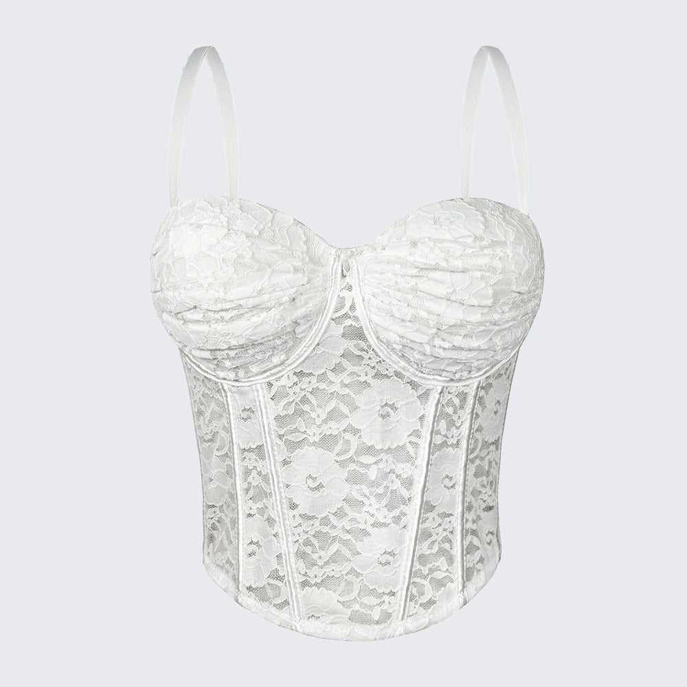 Lace Bustier Corset Top Padded Fishbone Crop Top Spaghetti Strap
