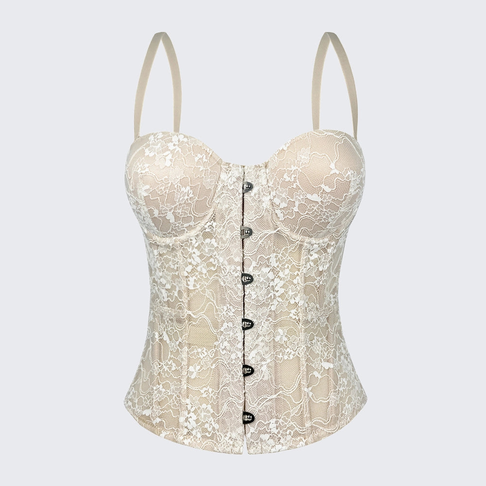 Lace Embroidered Corset Top – Structured Fishbone Bustier