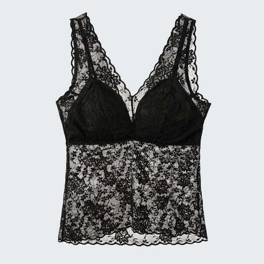Floral Lace V Neck Camisole Built-in Bra Plus Size Top