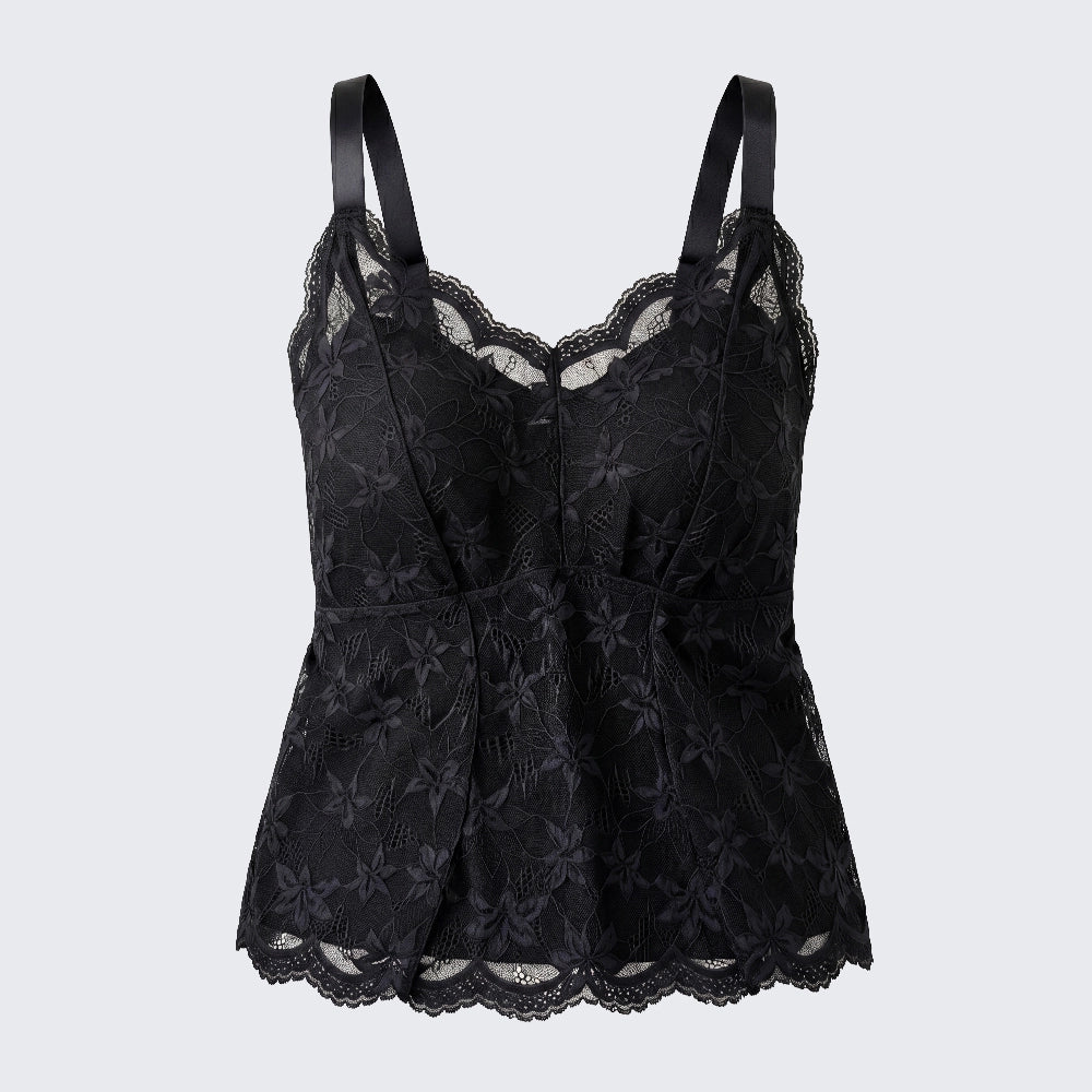 Seamless Lace Camisole Built-in Bra Push Up Side Smoothing Plus Size Top